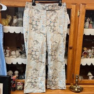 Studio Beige and Blue Patterned Cropped Pants